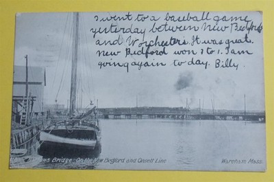  1906 Wareham Mass New Bedford & Onsett Railroad UB Postcard Narrows Bridge