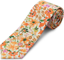 Cotton Floral Ties for Men 2.76" Men's Skinny Tie Linen Flower Printed Neck Tie