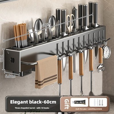Kitchen Organizer Shelf Wall-mounted Knife Storage Rack Knife & Utensil Holder