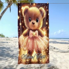 1pc Cute and Playful Bear Custom Name Beach Towel - Soft, Ultra-Absorbent Micr