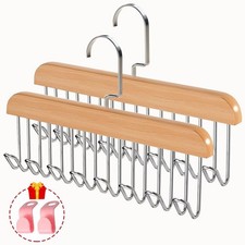Belt Hanger for Closet 2 Pack Belt Hanger with 16 Hooks, Sturdy Wooden Non-Sl...
