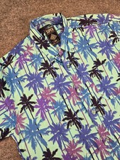 Super Massive Hawaiian Shirt Mens Large Neon Palm Tree Tropical Button Down