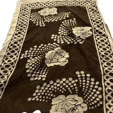 Vintage Women  s Chiffon Scarf Chocolate Brown Beige Floral 24x34 Made In India