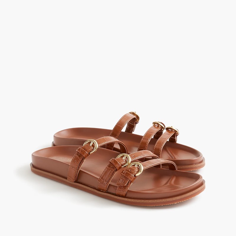 Women's J Crew Three Strap Slide Sandal in Brown Croc Size 8 ~ NEW