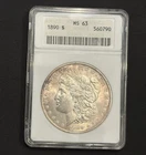 1890 Morgan Silver Dollar — ANACS MS63 🔥 Vintage Soapbox Holder