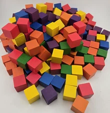 110 Piece Wooden Blocks for Crafts or Building Colorful (Small Cubes 0.8 in)