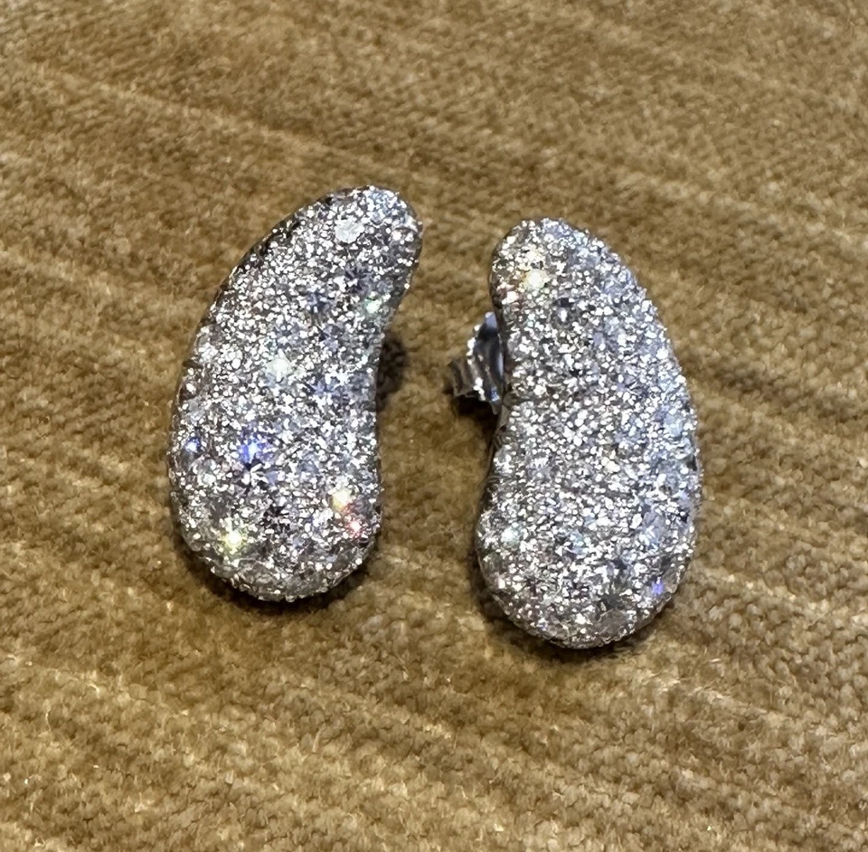 Серьги-каплевидные бобы с натуральным бриллиантом паве из платины и 18 карат WG - HM2673AI