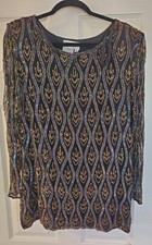 Vintage Papell Boutique Evening Beaded Sequin Silk Top Tunic women's XL Q9