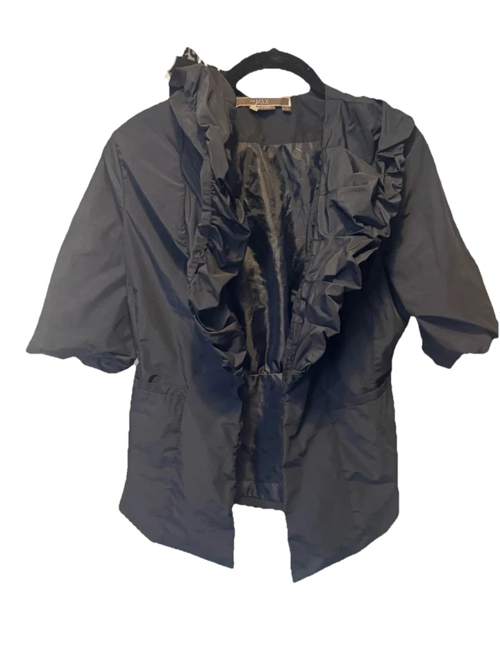 TO The Max Black Ruffle Front Jacket S Lightweight Hooded Peplum Style - Image 2 of 4