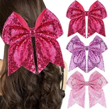 ZOLYCO 7" Large Glitter Sequin Bling Bow Clip Party Hair Accessories for Girls