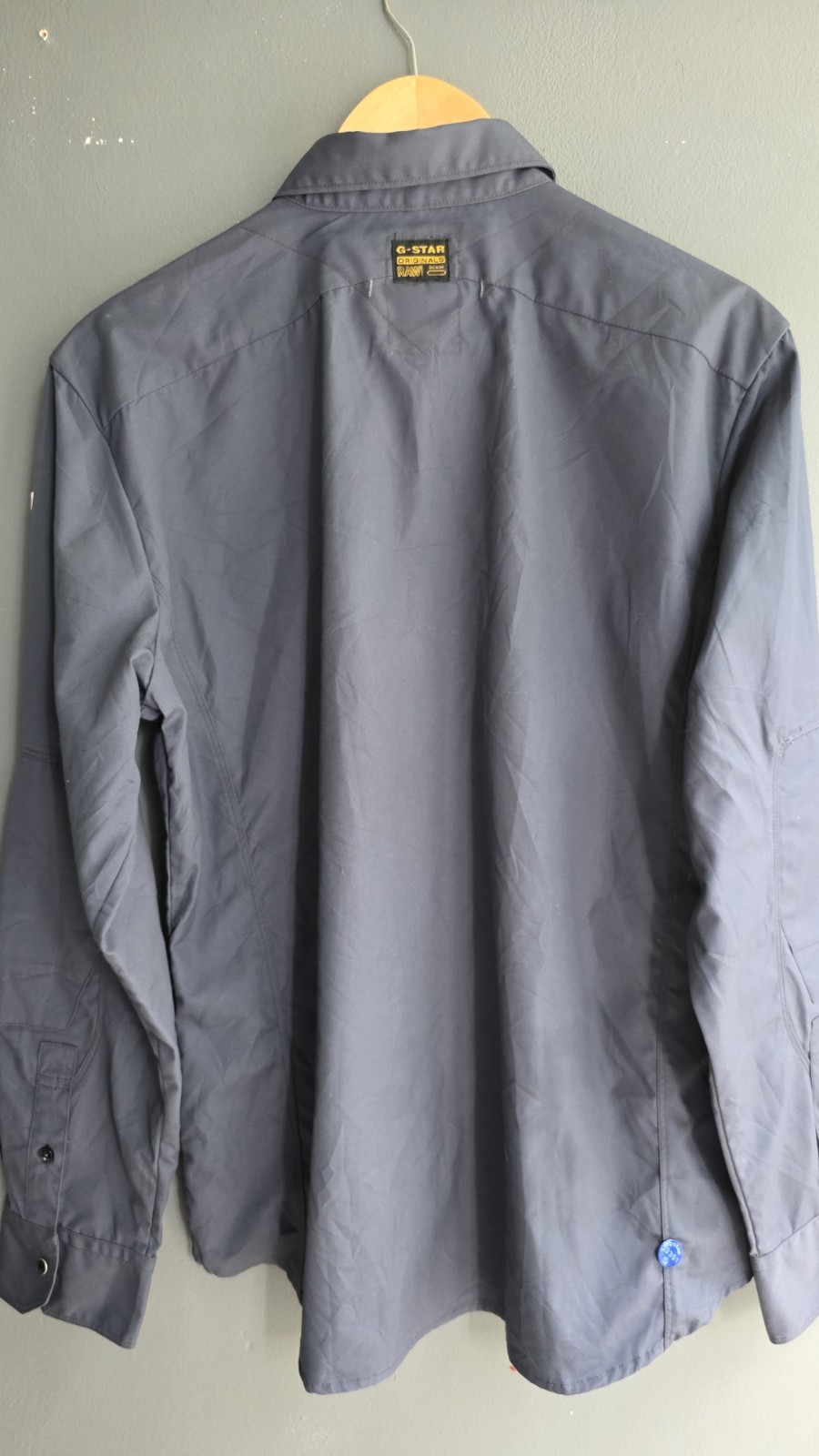 G-Star RAW Navy Work Shirt Button Front Long Sleeve Utility Pockets M 16.5" image 8