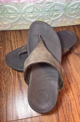 Fit Flop Dark Brown Suede Toe Thong Flip Flop Leather Sandals Women's U24