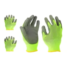 3 Pair Safety Work Gloves PU Coating Medium Working Glove with Grip, Green