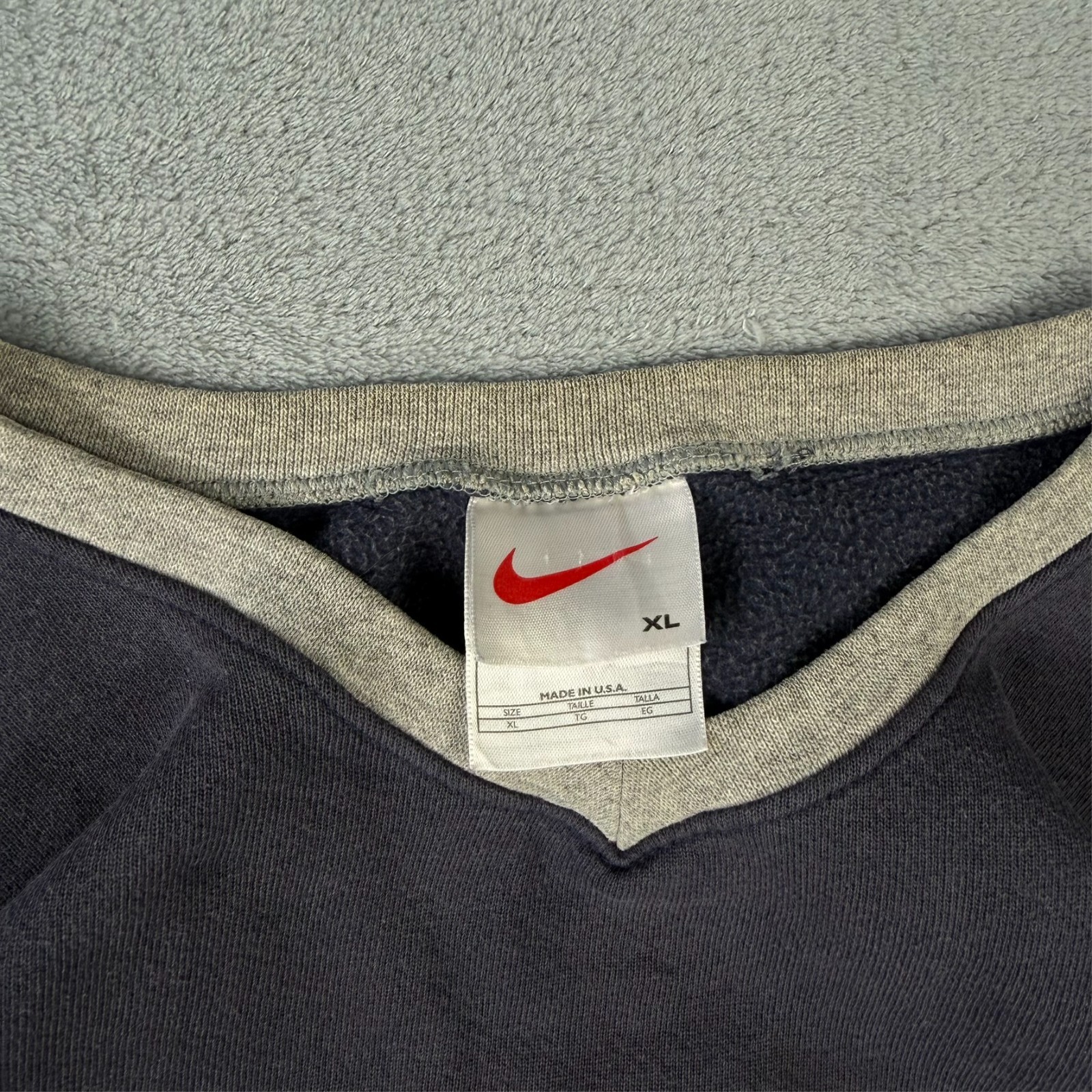 Vintage Nike 1990's Navy Spellout Logo V Neck Oversized XL Pullover Sweatshirt image 5
