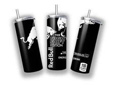 Red Bull Energy Drink Night Shift 20 OZ STAINLESS STEEL TUMBLER CUP +LID/STRAW