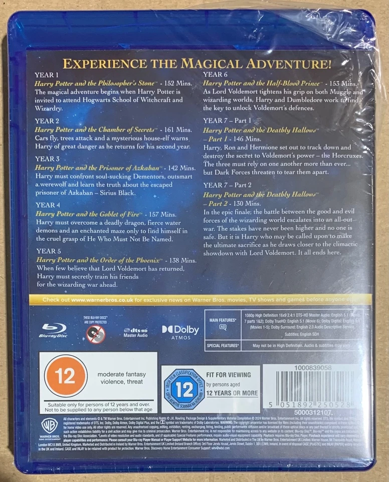 Harry Potter 8-Film Collection [Blu-ray]  [Region Free] New Sealed Box Damaged - Image 3 of 3