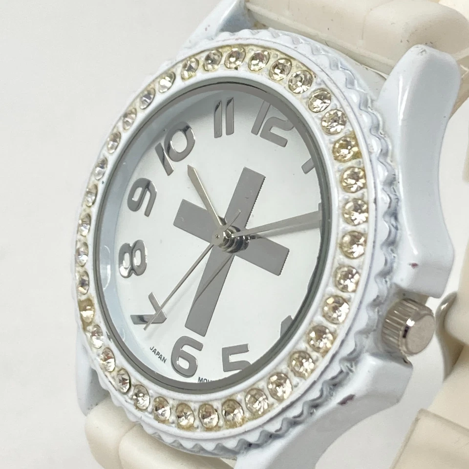 Geneva Watch Women 38mm Cross White Christian Crystal Bling New Battery 9" - Image 4 of 4