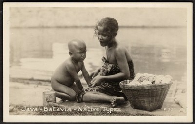 DEI Indonesia JAVA Batavia/ Jakarta 1940s Native Children. Real Photo Postcard