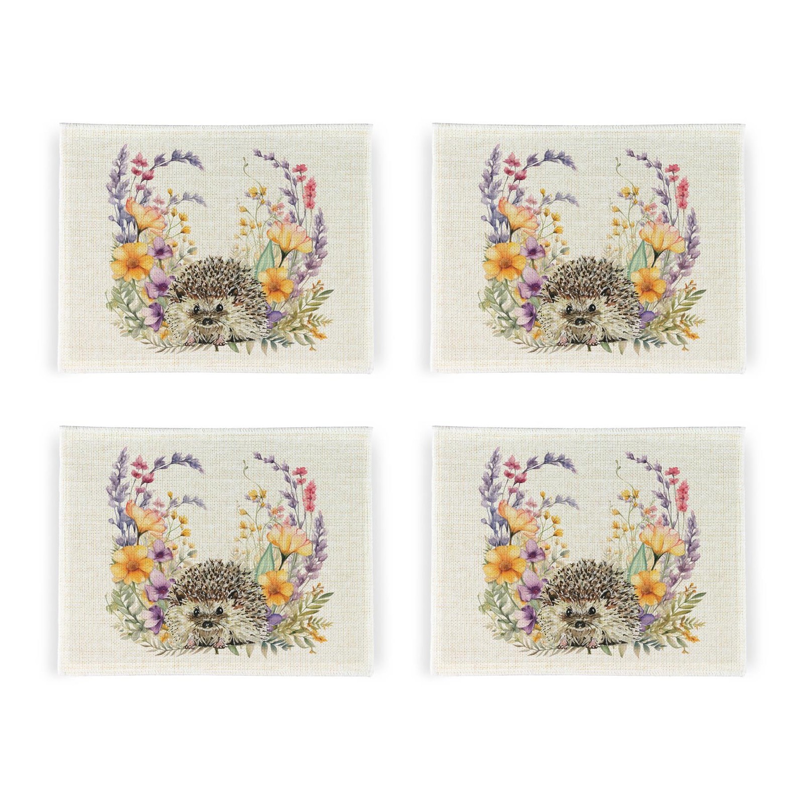 Floral Hedgehog Placemat Set - Home & Kitchen Décor Wildlife Gift - Set of Four