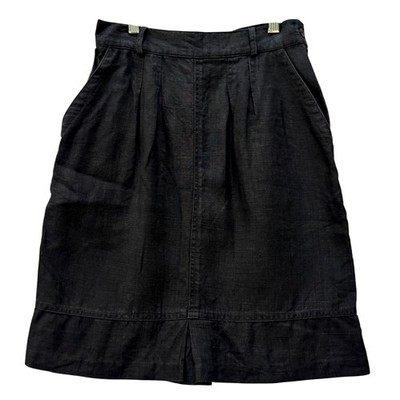 Vintage Gene Ewing BIS Black Linen Skirt Women's Size 8 Retro 1940s Kick Pleat