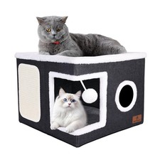 Cat Beds for Indoor Cats, Large Cat Cave Bed with Scratch Pad and Fluffy Ball...