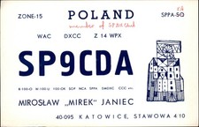 QSL radio card SP9CDA 1979 Katowice Miroslaw (Mirek) Janiec Antenna Sailboat