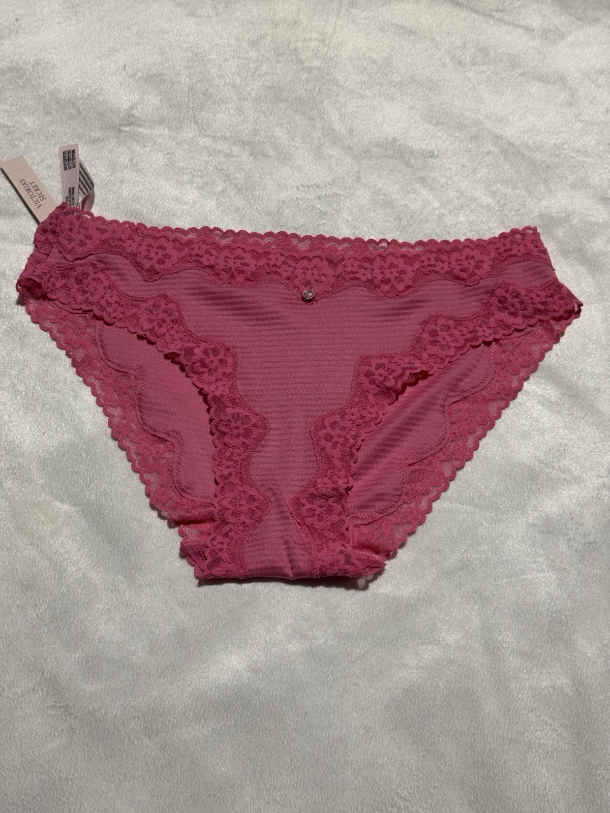 Victoria's Secret Panties Pink Ribbed Lace Trim Cheeky Bikini Size M NWT