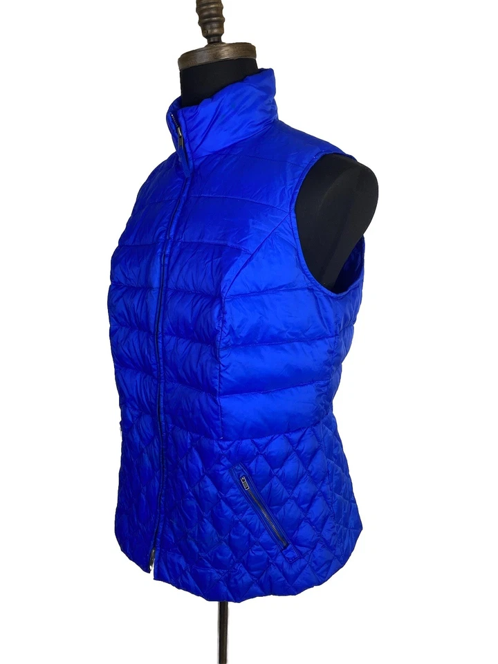 Talbots Down Puffer Vest Women's Size X Blue Full Zip Quilted Pockets REPAIR - Image 3 of 4