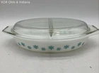 Pyrex Snowflake Blue Divided Casserole Dish 1.5 Quart 043 945C Lid Vintage