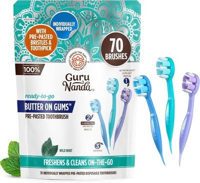 GuruNanda Ready-to-Go Disposable Mini Travel Toothbrushes - Butter on Gums... 