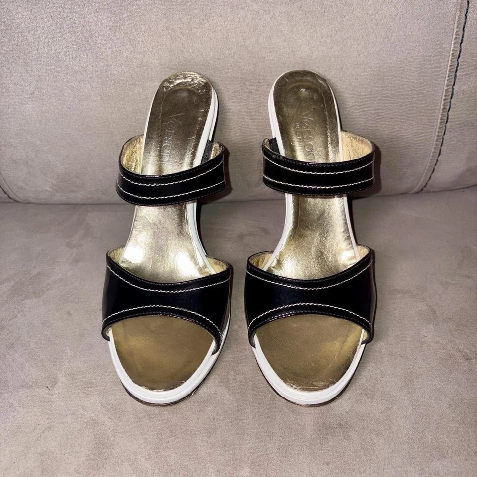 Tacones altos de cuero italiano Versani con forro dorado - talla 6 diseñador vintage Foto 4 de 4