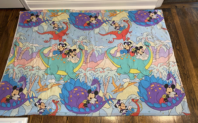 ミッキー ミニー 恐竜 ヴィンテージ シーツ Vintage Disney Mickey Minnie Mouse Stone Age Dinosaur Twin Flat