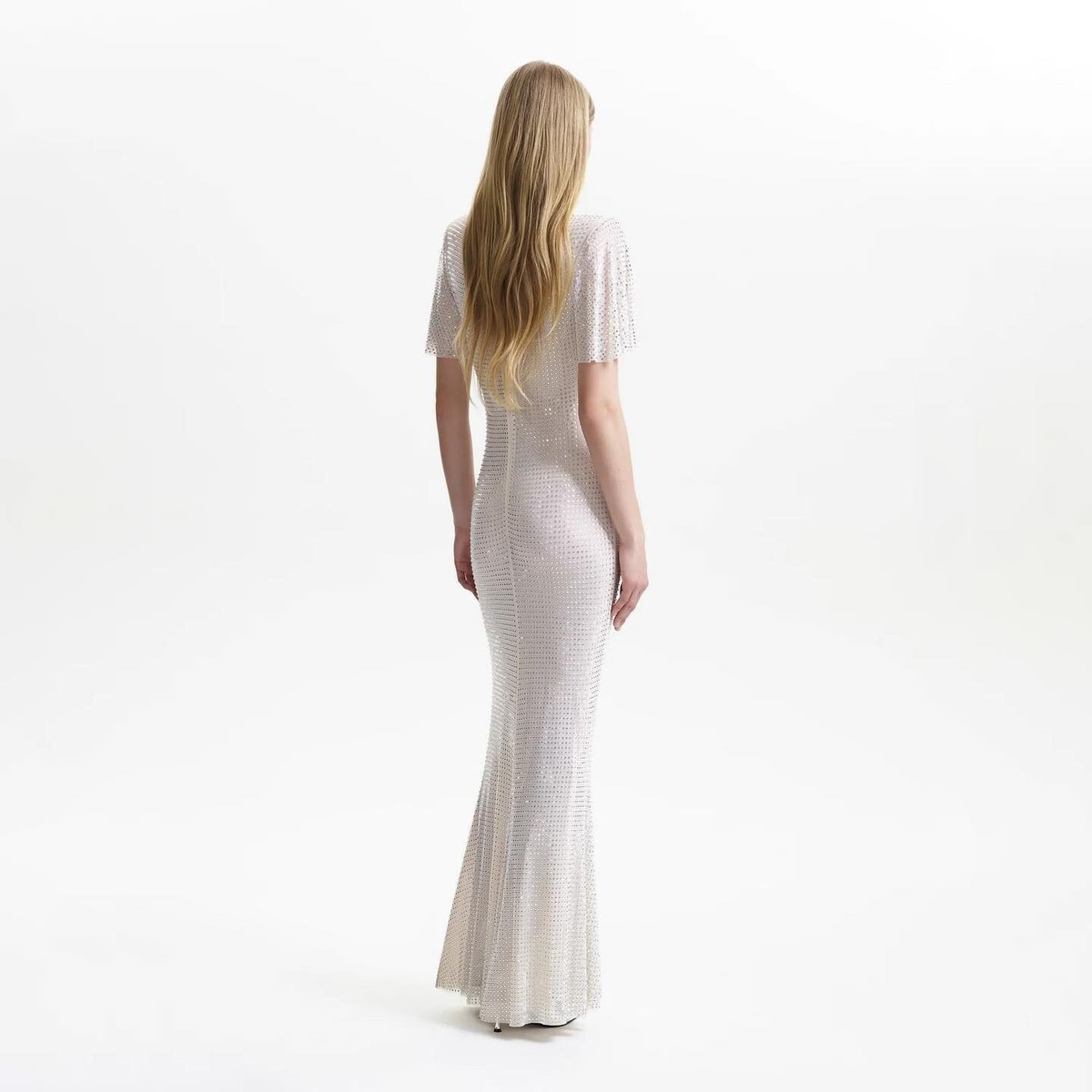 self portrait cream square rhinestone fishnet maxi dress self-portrait Cream Square Rhinestone Fishnet Maxi Dress - SC24-005X-C