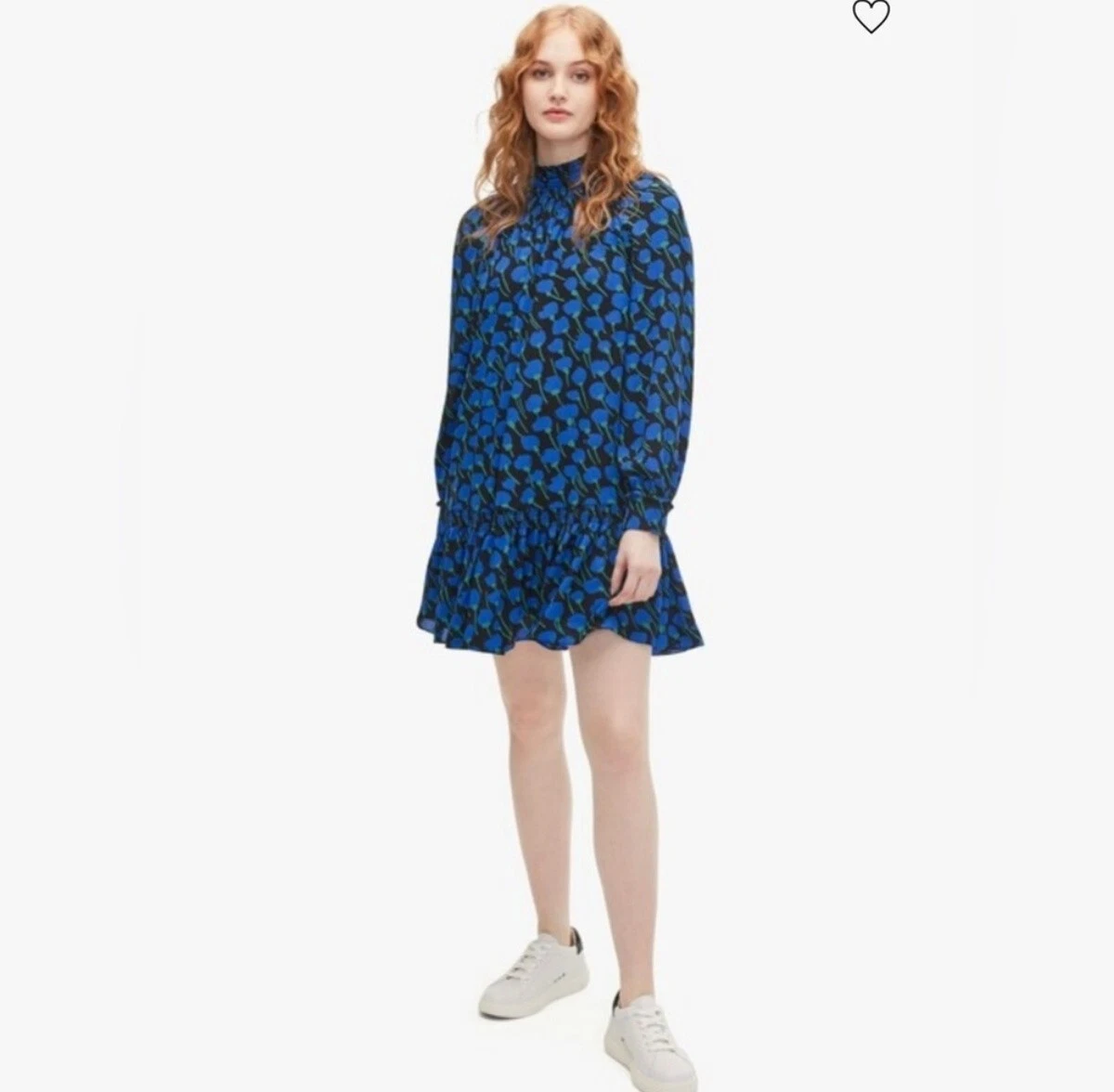 Kate Spade Vestito Donna Poetico Floreale Blu Manica Lunga Cambio M