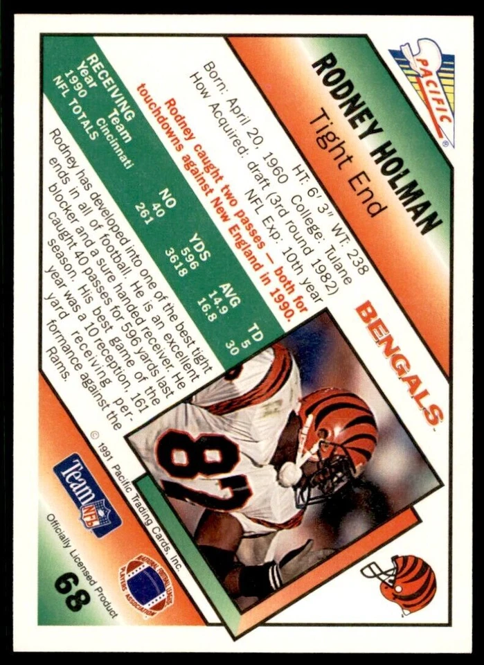1991 Pacific. Rodney Holman . Cincinnati Bengals #68 - Image 2 of 2