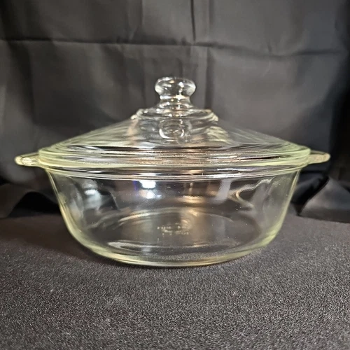 Vintage Anchor Fire King Casserole Dish 8.25 Round 1.5Qt Clear Glass w/Lid 407