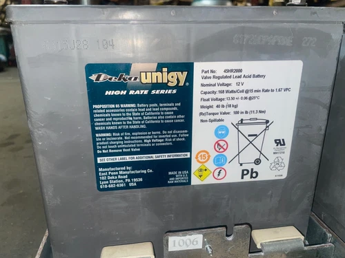 REPLACEMENT BATTERY FOR DEKA UNIGY 45HR2000 High Rate 12V 168 watts/cell
