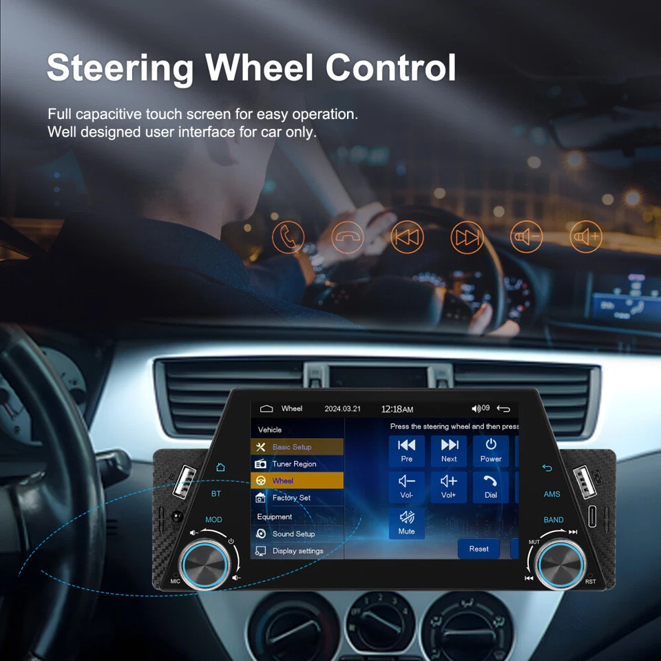 Single 1Din TouchScreen Car Stereo Radio For Apple/Android CarPlay MP5 Bluetooth - Image 4 of 4