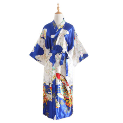 Japanese Kimono Robe Women Silk Blend Long Bathrobe Summer