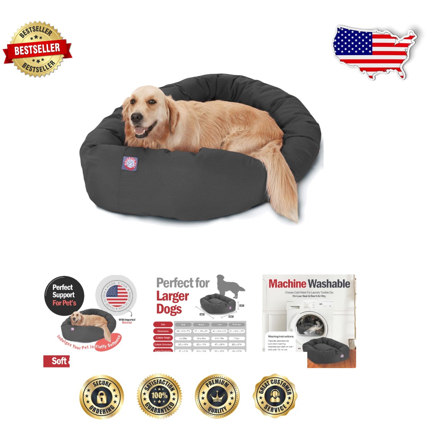 Luxury 40x29x9in Dog Bagel Bed—Soft Calming Donut Designed for Large Pets