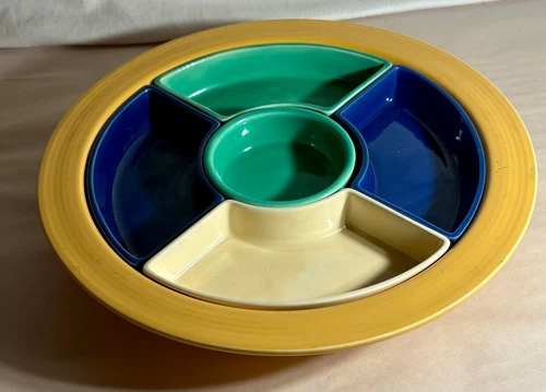 Homer Laughlin Vintage Mulitcolor Fiesta 6 Piece Relish Tray Set (Yellow Base)