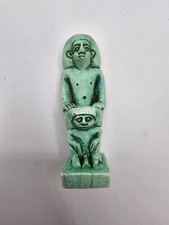 Ancient Egyptian Green Glazed Stone Figure Man And Child