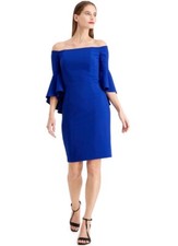 CALVIN KLEIN Blue Off Shoulder Dress Size 4 Bell Sleeve