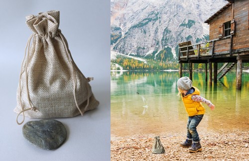 Fields-X-Stream Burlap Bag with 13 Stream Hand Harvested Schist Skipping Rocks - Picture 5 of 11