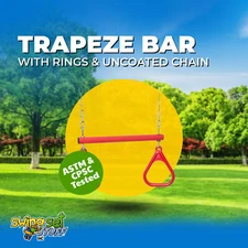 SWING SET STUFF TRAPEZE BAR / RINGS WITH UNCOATED CHAIN RED outdoor playset 0246