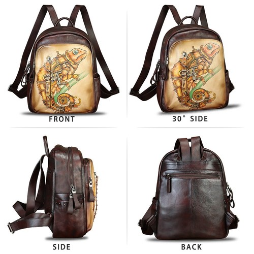 Echtleder Rucksack für Damen handbemalt Lederrucksack Tornister Geldbörsen - Bild 3 von 7