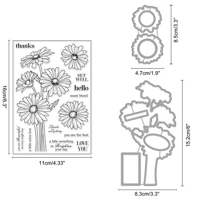 Chamomile Stamps And Dies Set - Clear Stamps With Metal Cutting Dies For Card Making