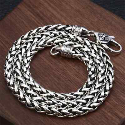 Solid 925 Sterling Silver Chain Men 5mm Mantra Wheat Rope Necklace