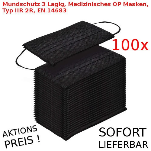 Medizinische OP Masken Mundschutz Typ IIR / 2R EN 14683 Atem Maske schwarz - Bild 6 von 8