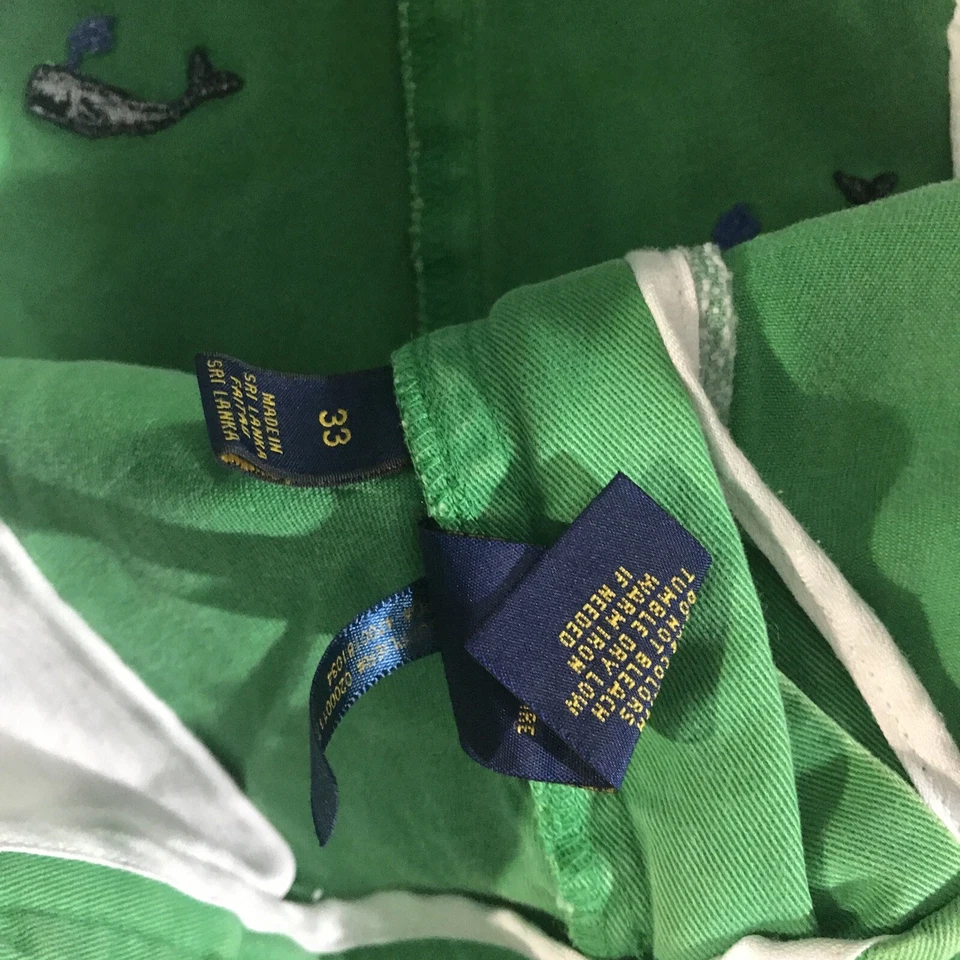 Bermuda Polo Ralph Lauren Masculina 33 Verde Algodão Bordado Baleias Vintage Animal - Imagem 3 de 4